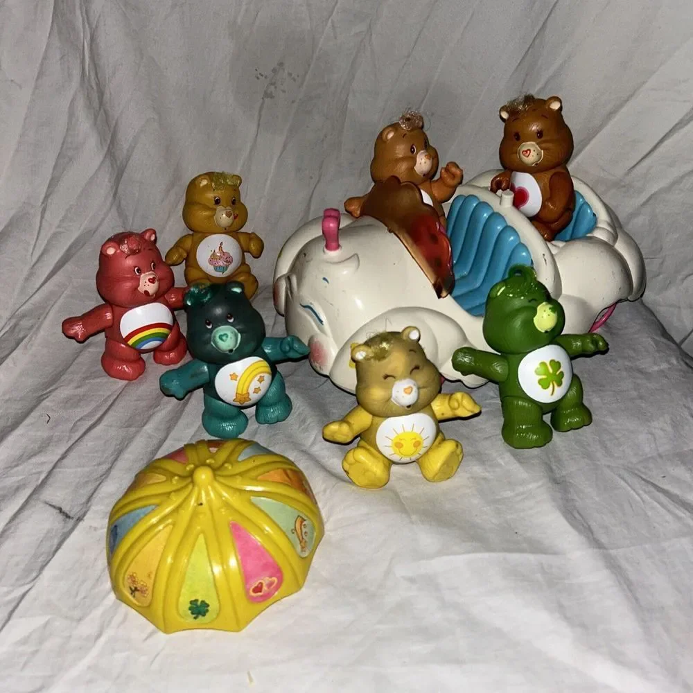 Care Bears Vintage 1983 Kenner Action Figure Toy Lot‎ 7 Bears With Cloud Car B1